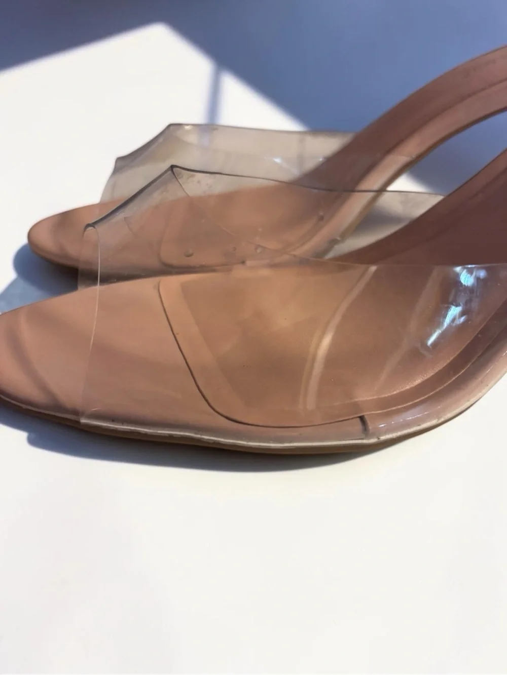 Anne Michelle Clear PVC Mule Heels Nude Blush Size 10 | 2.5” Heel | Y2K Minimali